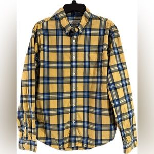 EUC Aeropostale button-down shirt men's medium yellow-blue plaid, 100% cotton